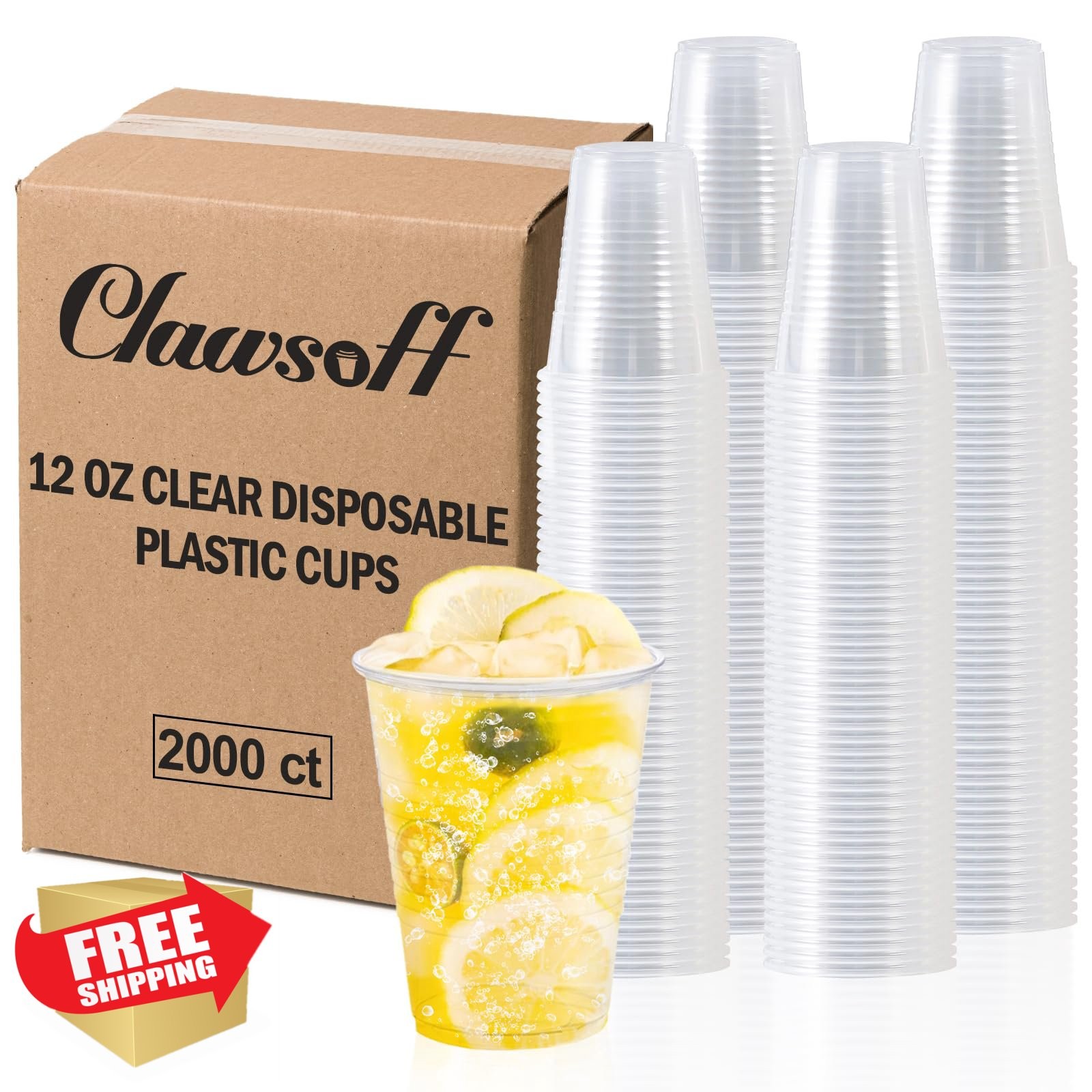 Clawsoff 12 oz Clear Plastic Cups 2000 Pack Disposable Drinking Cups