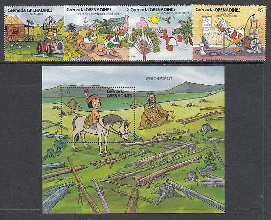Grenada-Grenadines - Mail Yvert 1204/7+H.214 ** MNH Walt Disney