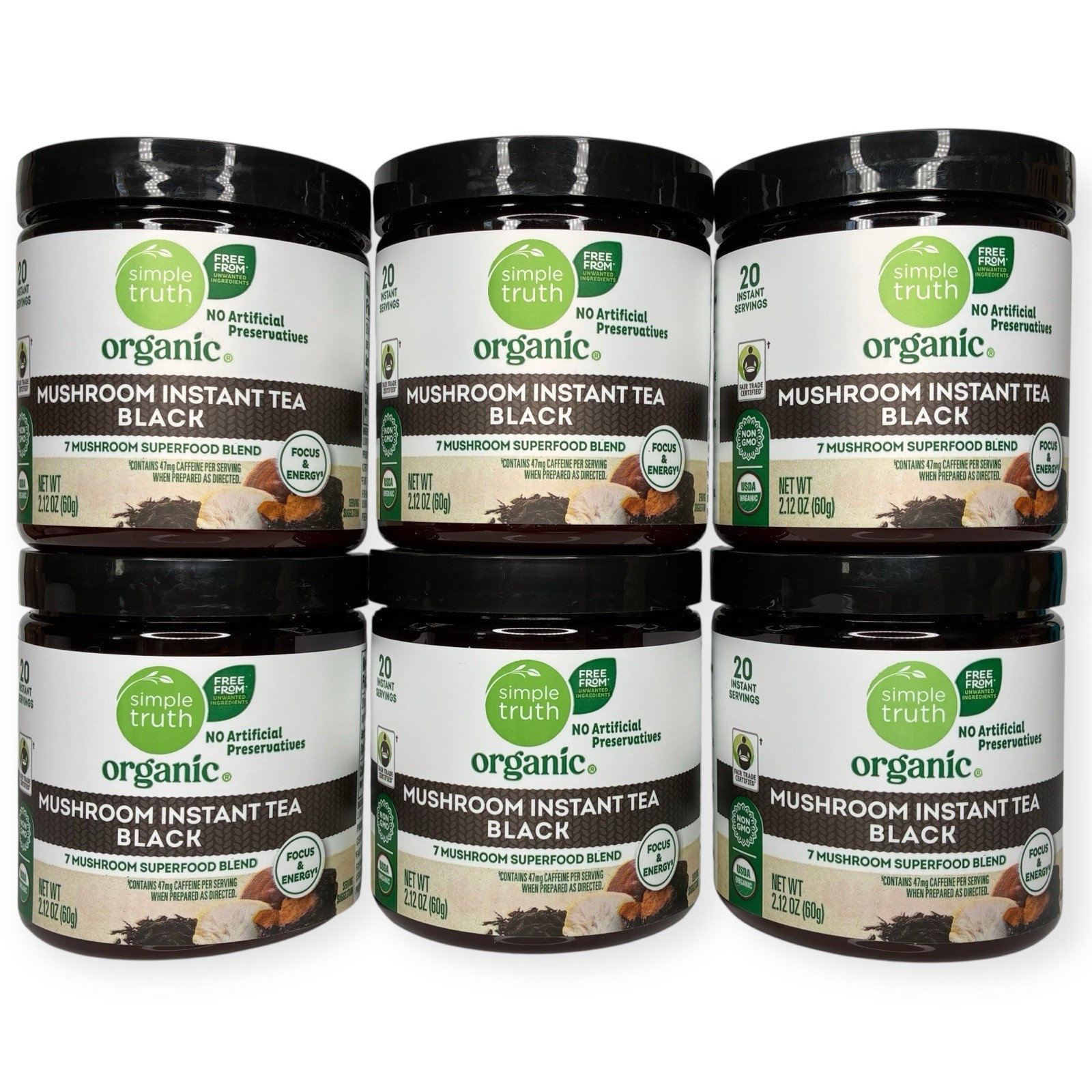 (6) Simple Truth Organic Mushroom Instant Tea Black 2.12 oz - Lions Chaga Reishi