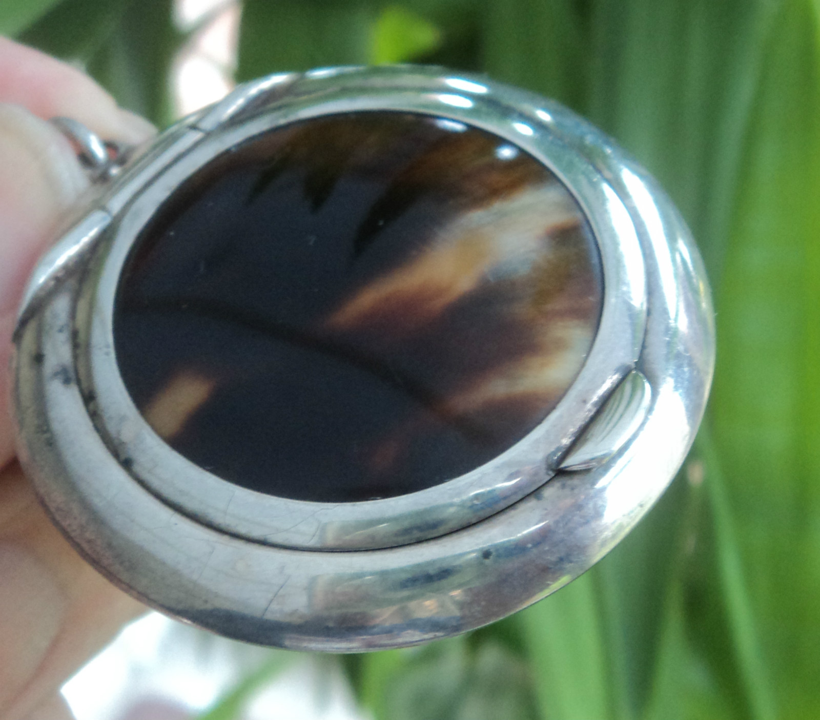 Vintage Argent Sterling & Faux Écaille de Tortue Compact Pendentif H/M 1924