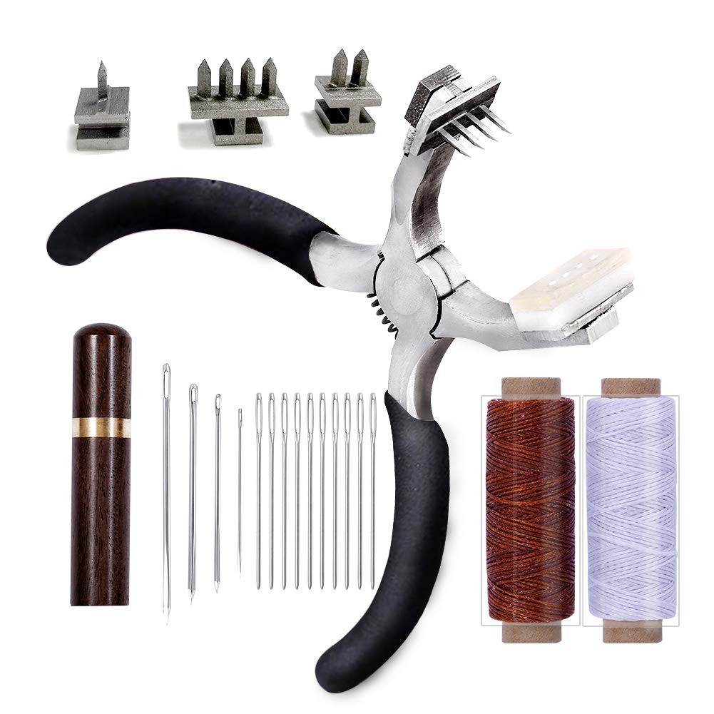 Stitching Hole Punch , 4mm Silent Rhombus Leather Hand Pliers with Leather Ne...