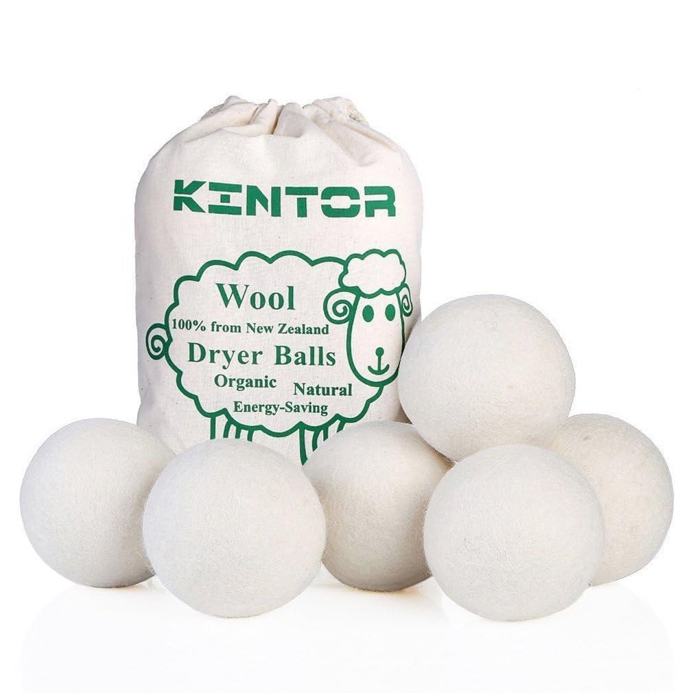 KINTOR Wool Dryer Balls XL 6 Pack 2.95", 100% New Zealand XL-White, White 