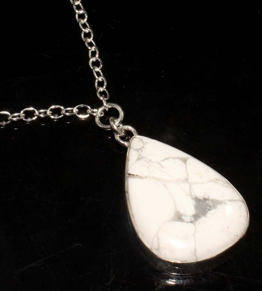 Huge Howlite 925 Silver Plated Necklace 21" Bohemian Style Gift MJ
