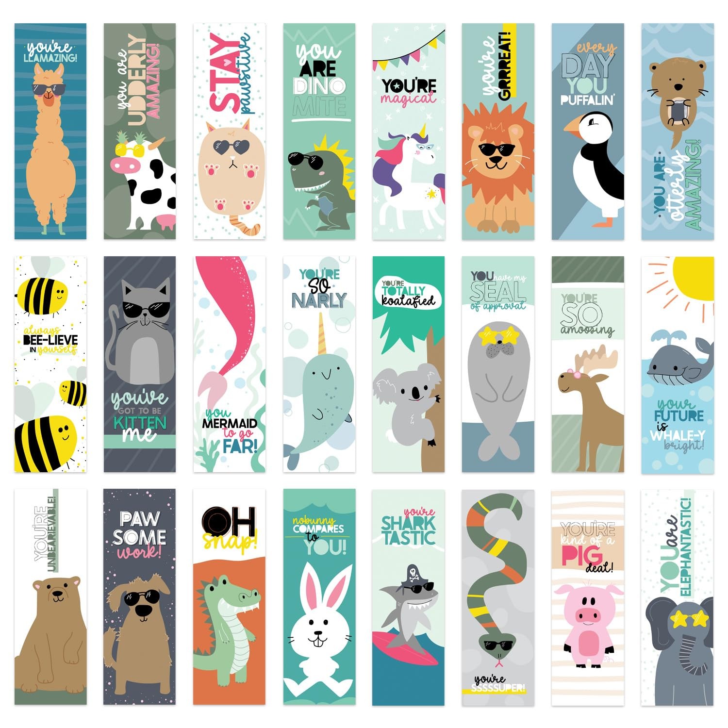 Animal Pun Bookmarks / 2" x 6" Motivational Paper Bookmark Pack/Bulk Set of 2...