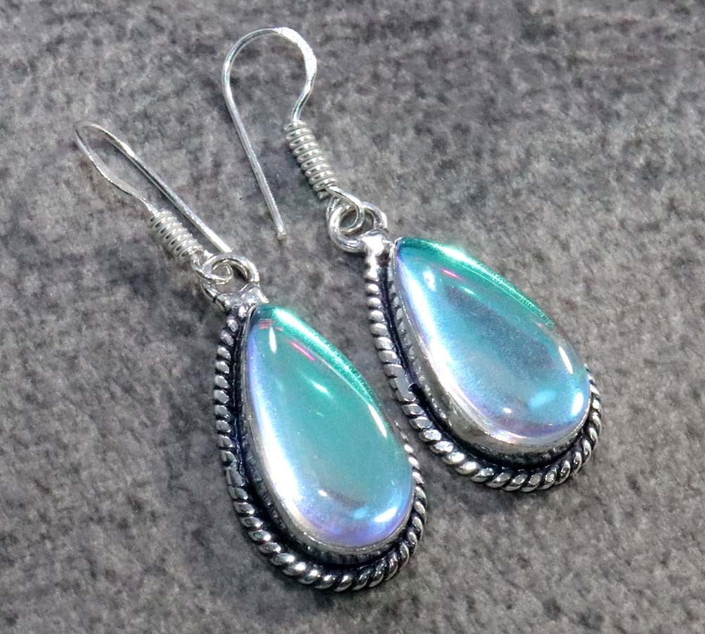 925 Silver Plated Pink Aqua Mystic Earrings 1.8" Timeless Classic Design GW