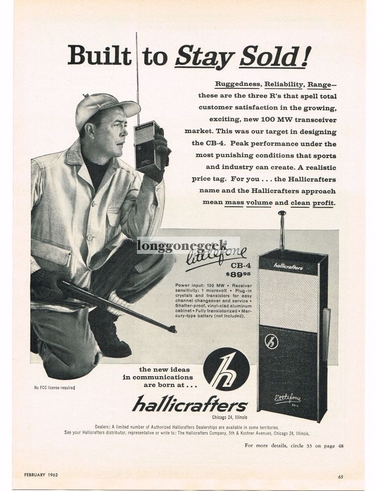 1962 Hallicrafters CB-4 Walkie Talkie Transceiver VINTAGE Print Ad
