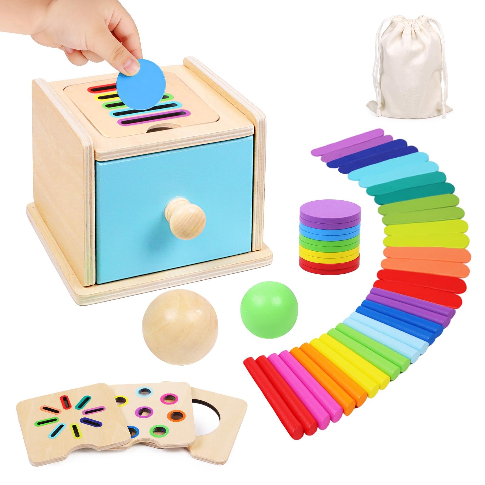 Montessori Toys for 1 2 3 Year Old, 4-in-1 Wooden Montessori Coin Box, Object...