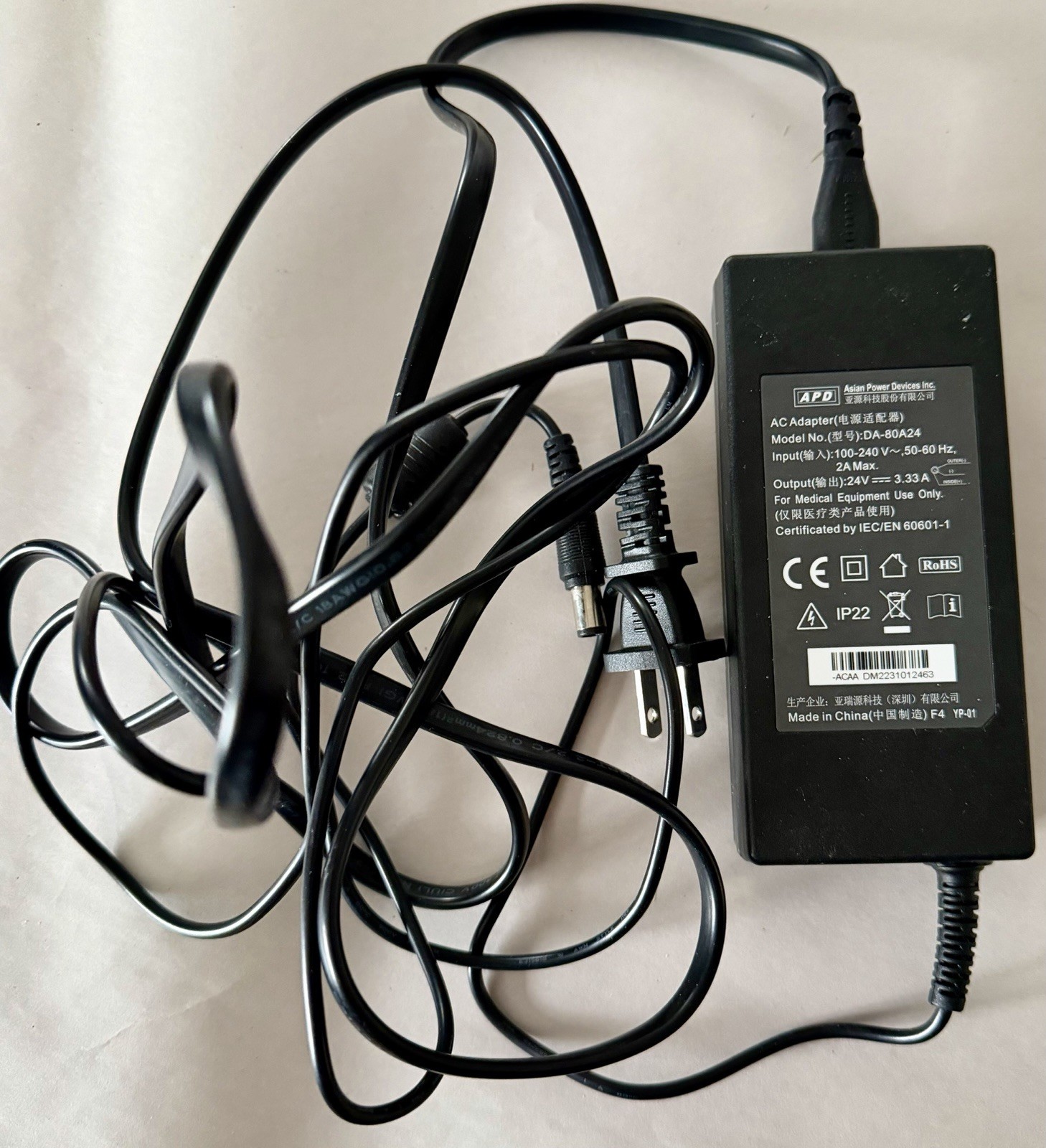 APD DA-80A24 AC Adapter 24V 3.33A Medical Power