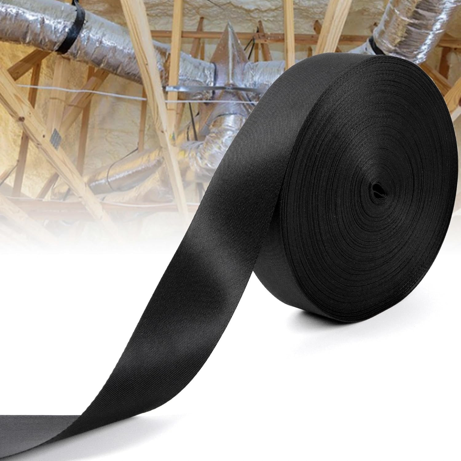 Heavy Duty Duct Strap – 1.95 in X 147 Ft Black Nylon Strapping for HVAC Duct