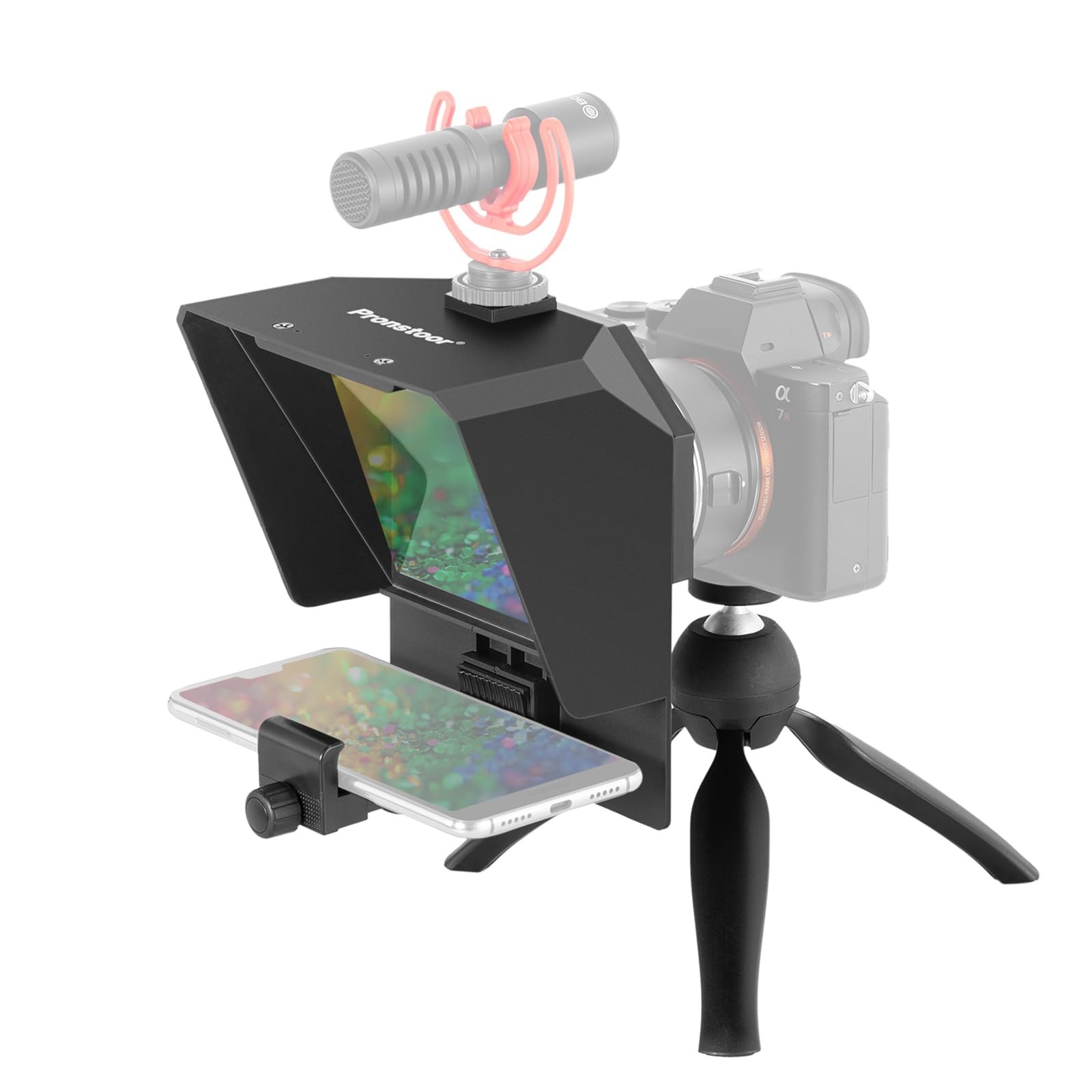 Teleprompter 7.5'' with Tabletop Tripod for Smartphone and DSLR , Adjustable ...
