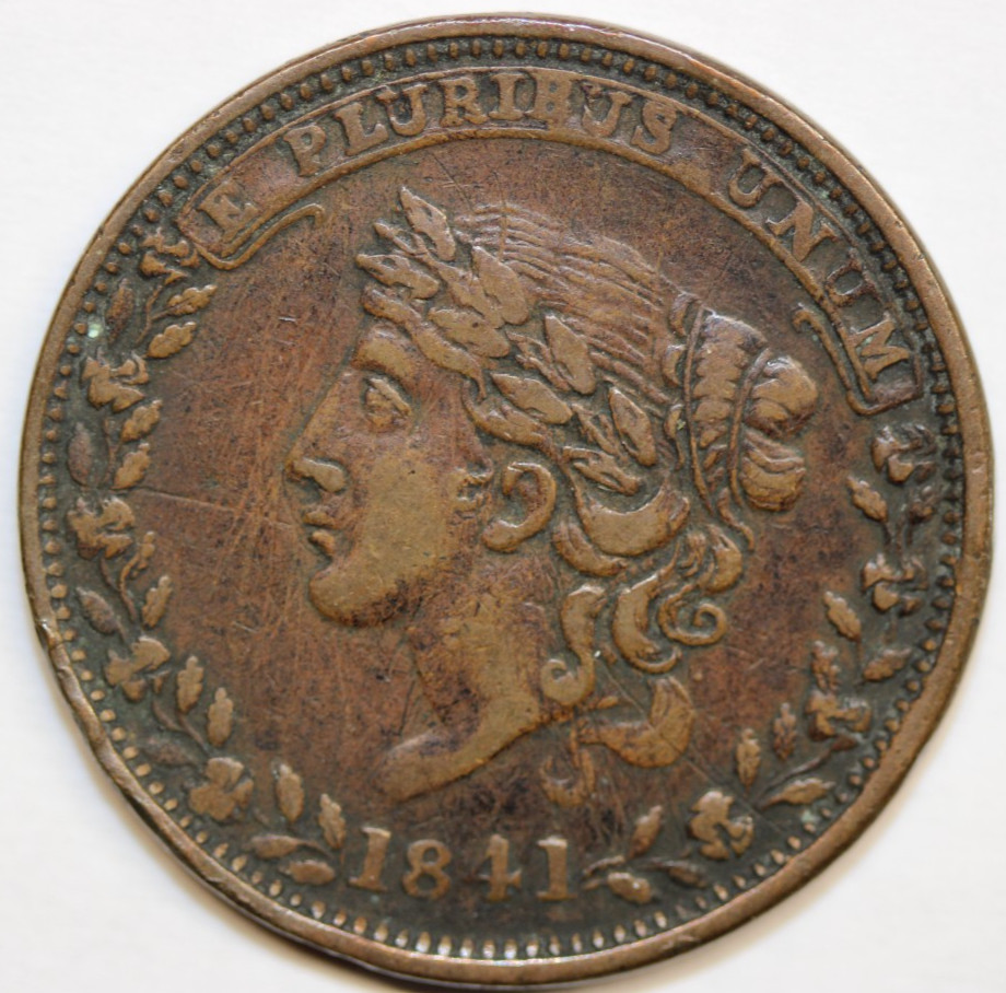 1841 LIBERTY HEAD / NOT ONE CENT • POLITICAL, HARD TIMES TOKEN • HT-58  #0203