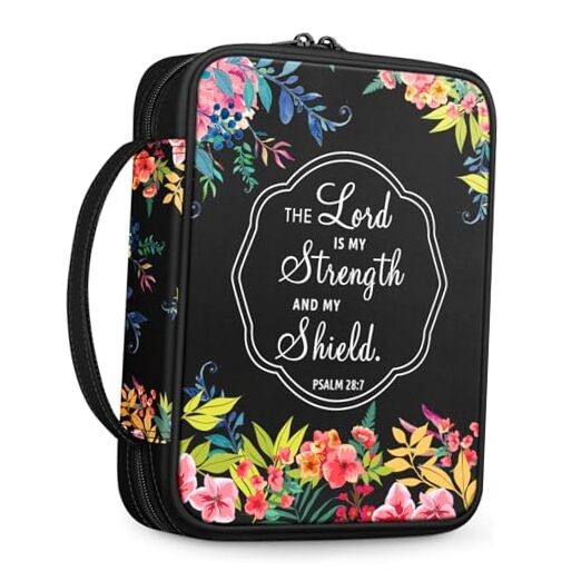  Bible Cover, Carrying Book Case Church Bag Bible Protective with Floral Black