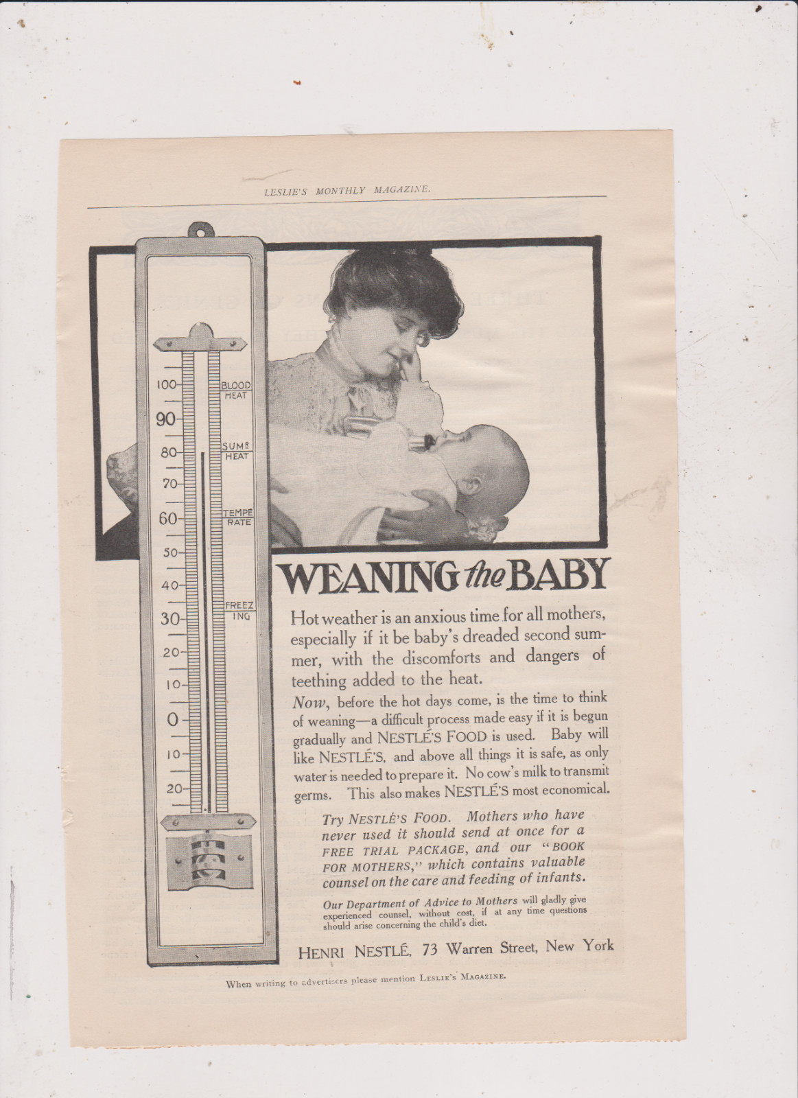 1906 NESTLE AD FROM LESLIE MAGAZINE