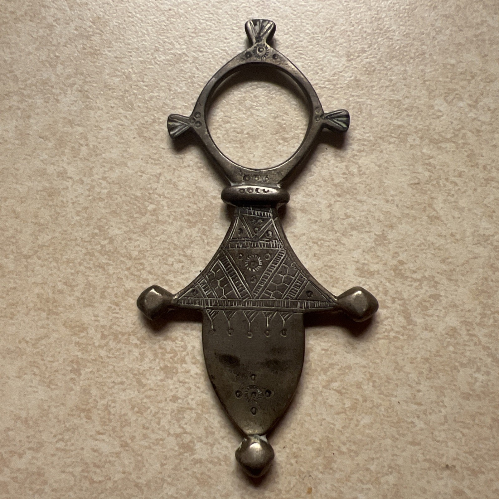 Antique Tuareg Tribal Ethnic Silver Cross Amulet Pendant Collected Mali, Africa