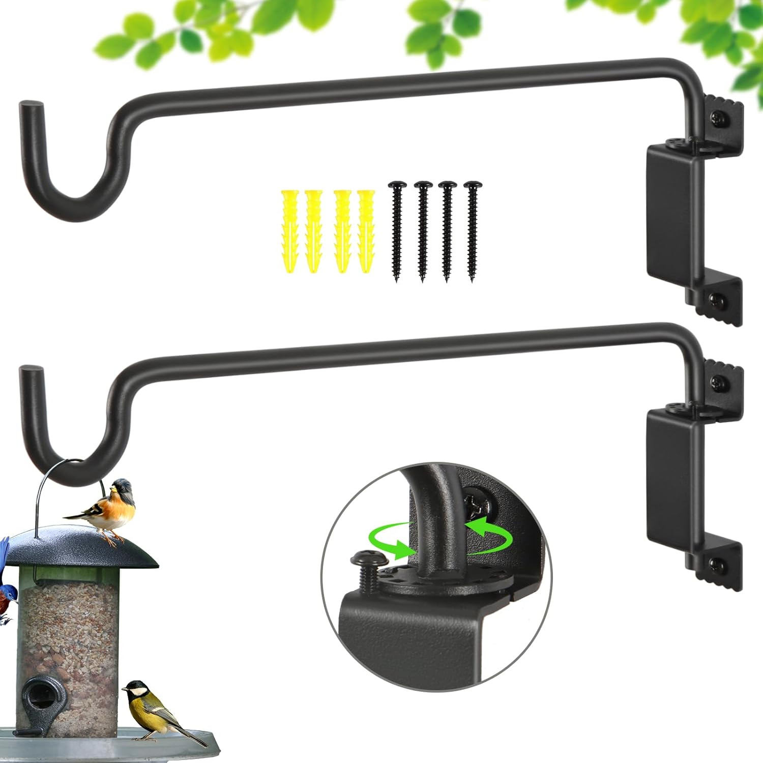 16"Swivel Plant Hanger - 360° Outdoor Hanging Brackets with 12-Directional Adjus