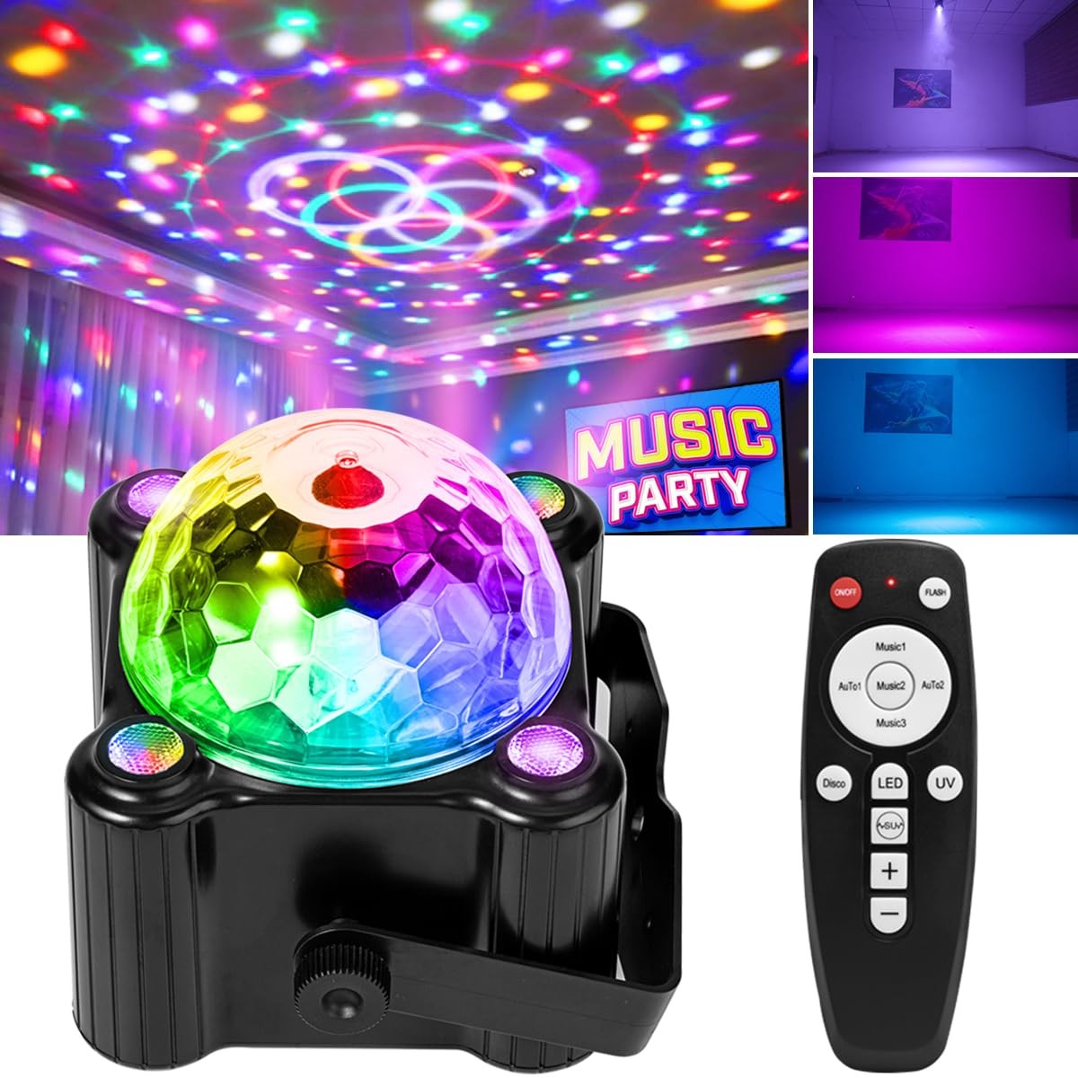 Disco Party Lights Sound Activated Strobe DJ Stage Lighting for Indoor Room O...