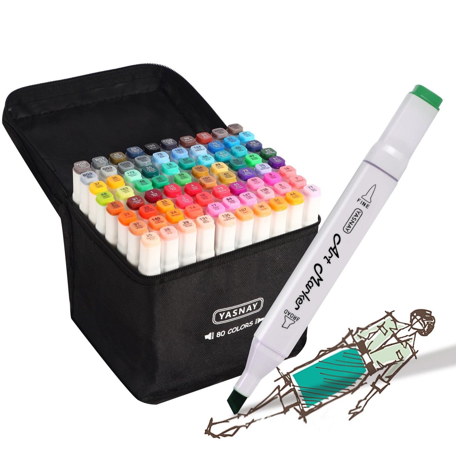 YASNAY Alcohol Markers, 80 Colors Dual Tip Art 1 Count (Pack of 1), 80 