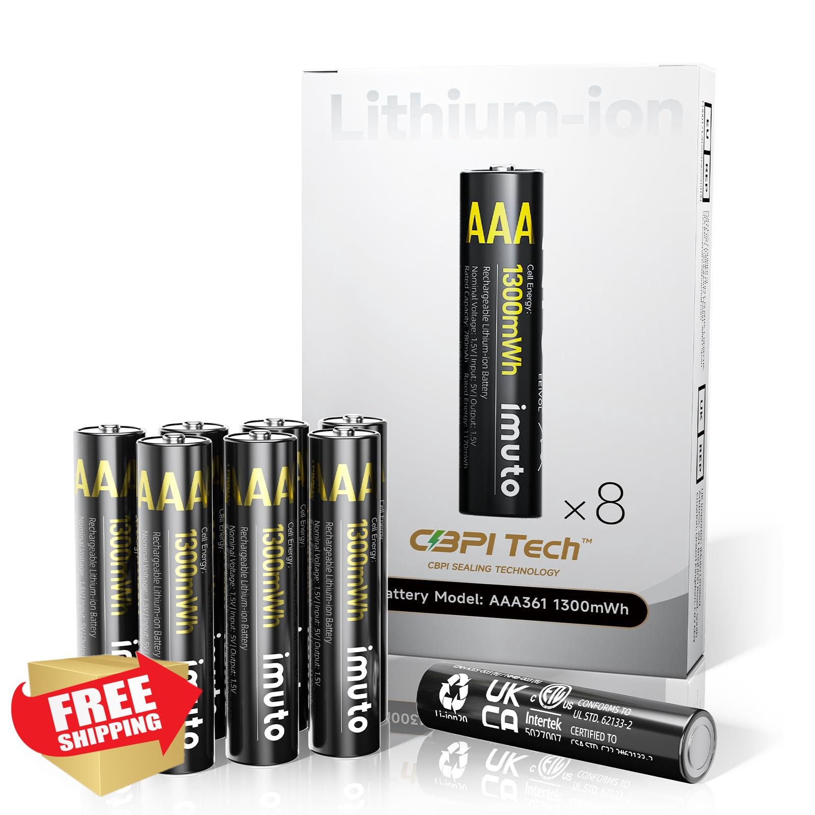 imuto Rechargeable AAA Lithium Batteries 8 Pack 1.5V