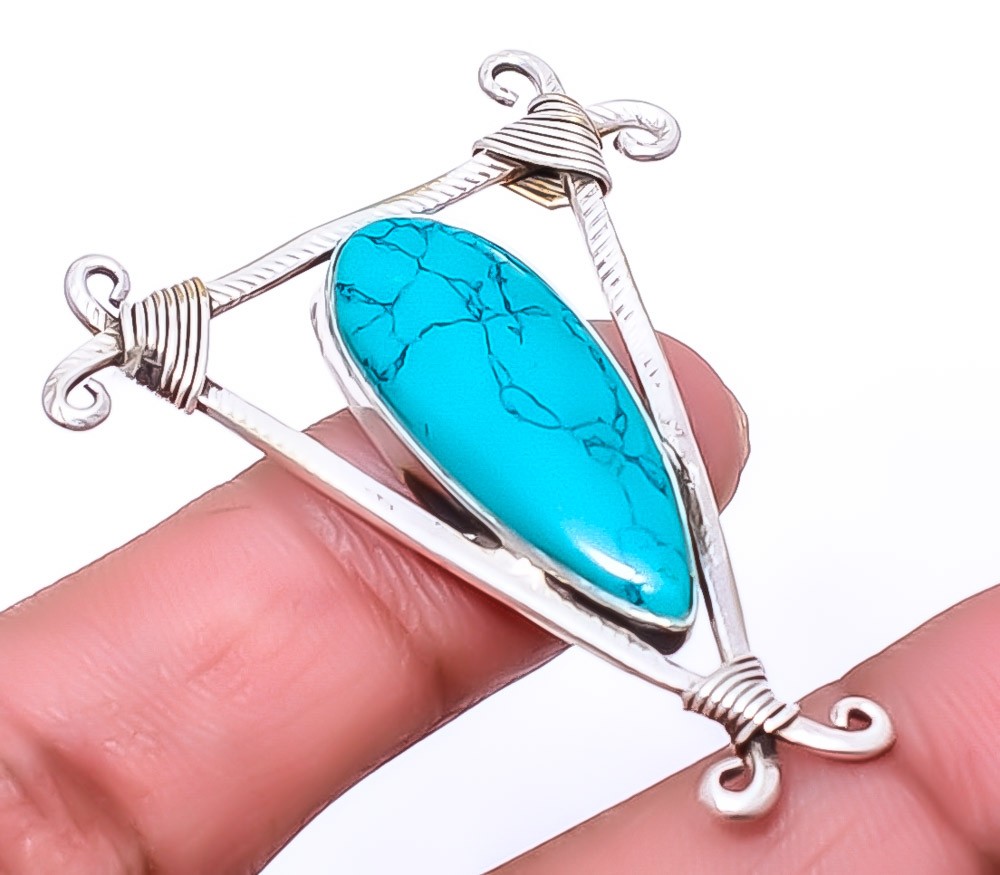 Turquoise 925 Sterling Silver Wire Work Pendant 1.91" P7557-64