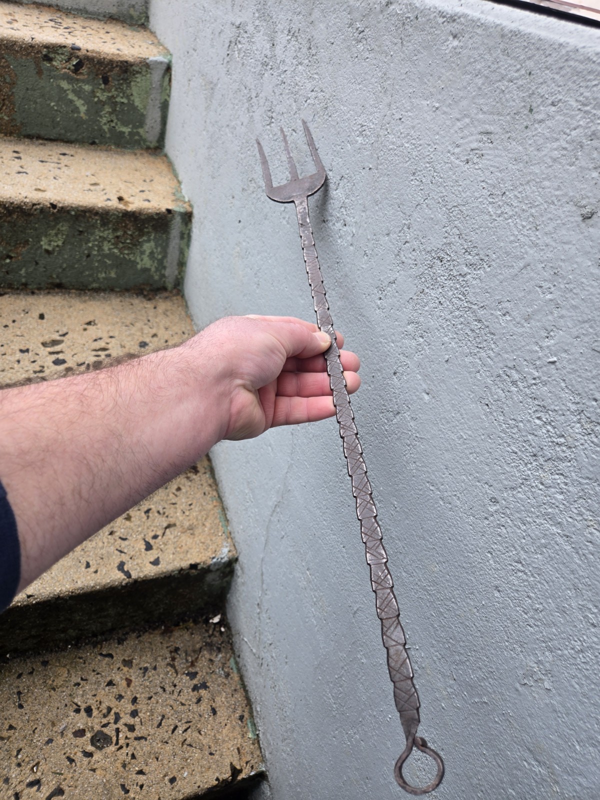 Rare Antique 1700 American Primitive Hand Forged Wrought Iron Roasting Spit Fork