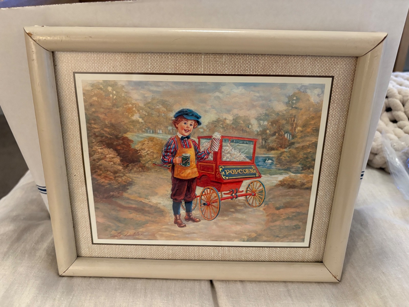 Lee Dubin Original Print Framed Painting "Fresh Pop-Corn Peddler" 11”x 9.25”