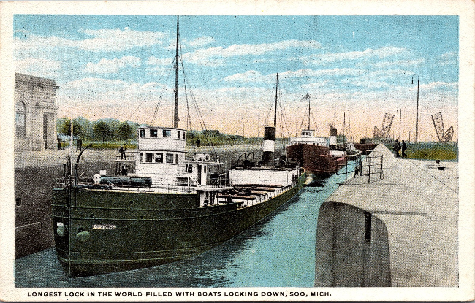 SS BRITON Great Lakes Steamer Freighter Ship Soo Michigan Locks Postcard