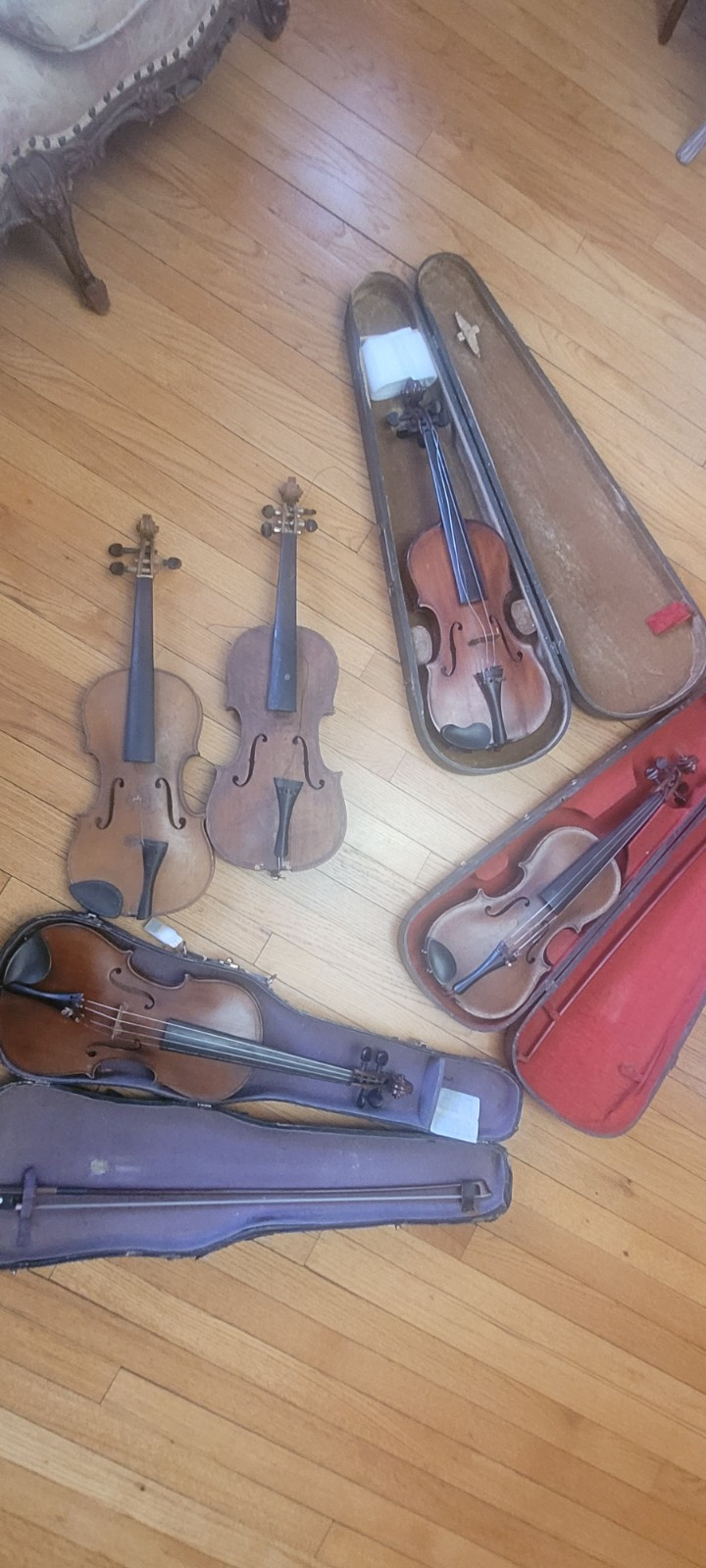 Lot Of 5 ANTIQUE  VIOLINS GUARNERIUS,STRADIVARIUS
