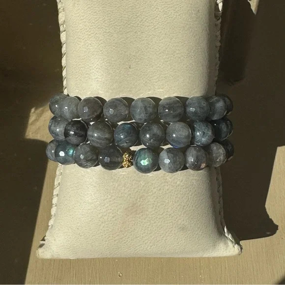 Set of 3 Handcrafted Labradorite Stretch Bracelets