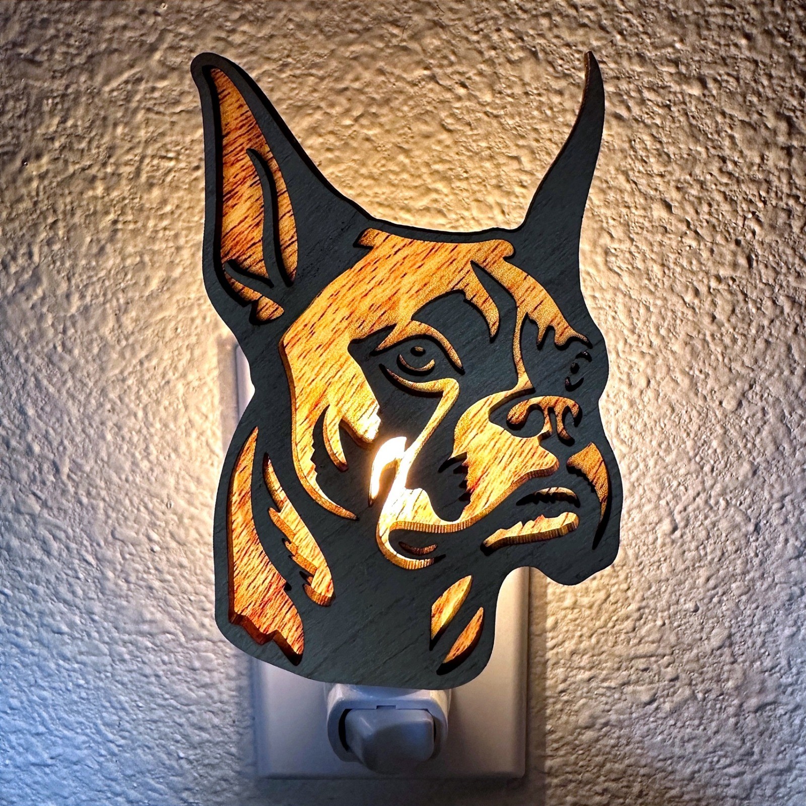 Boxer Dog Head Handmade Night Light Plug In Wall Decor Accent Lamp