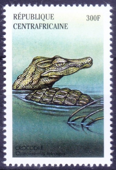Central African Republic 2001 MNH, Dwarf Crocodile Reptiles