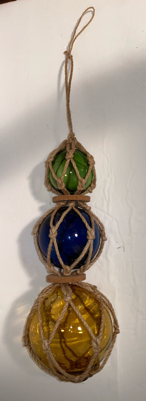 Triple Graduated Glass Fishing Floats Green Cobalt Amber 3 Floats Bouys Balls