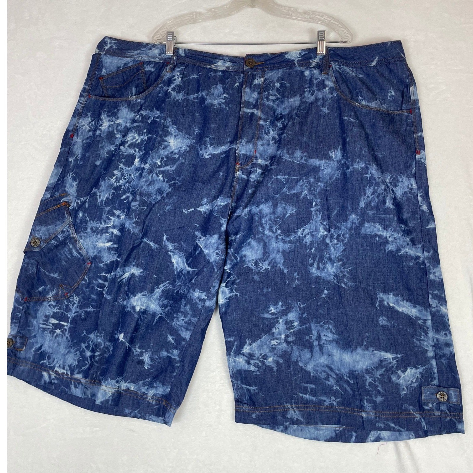 Veno Clothing Mens Big Tall Shorts Tie Dye Blue Size 52 Pockets Cotton Blend