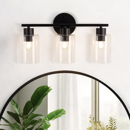 3-Light Bathroom Light Fixtures, Black Vanity Lights Over Mirror, 3 Light Black