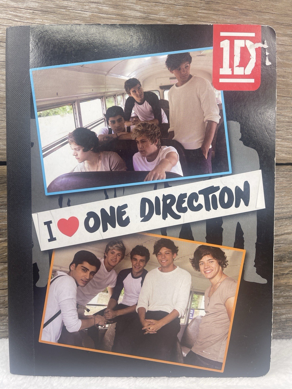 2013 One Direction Composition Notebook Full Stickers Posing In Bus Unused