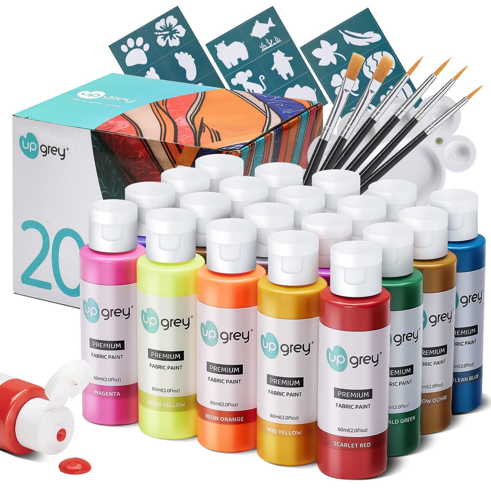 Fabric Paint Set for Clothes, 20 Colors(60ml/2oz Each) Permanent Textile Pain...