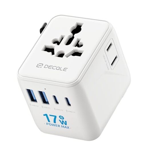 Universal Travel Adapter, International Travel Plug Adapter 2C+2A 17W White