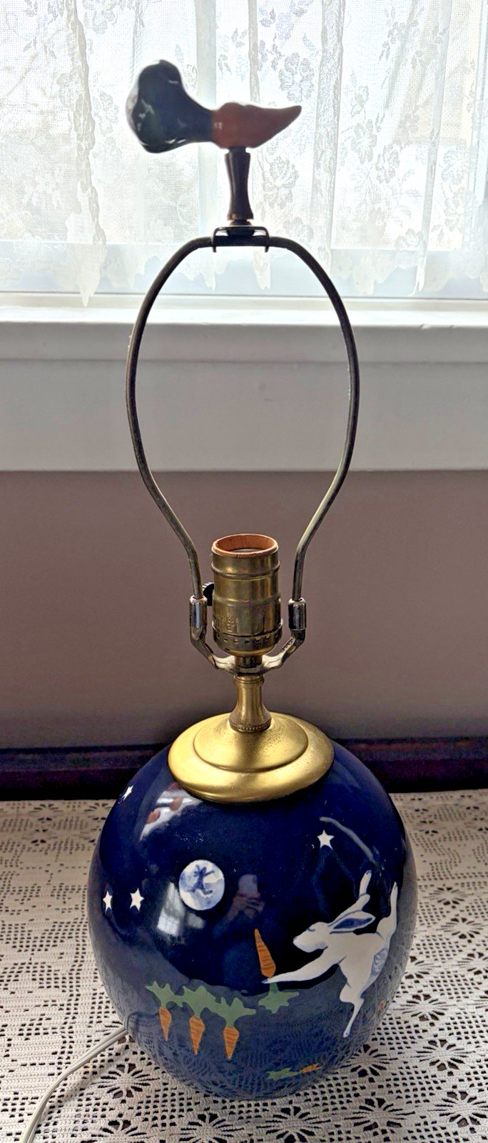 Karen Howell Art Pottery Lamp Legend of the Rabbit Moon With Rare Carrot Finial