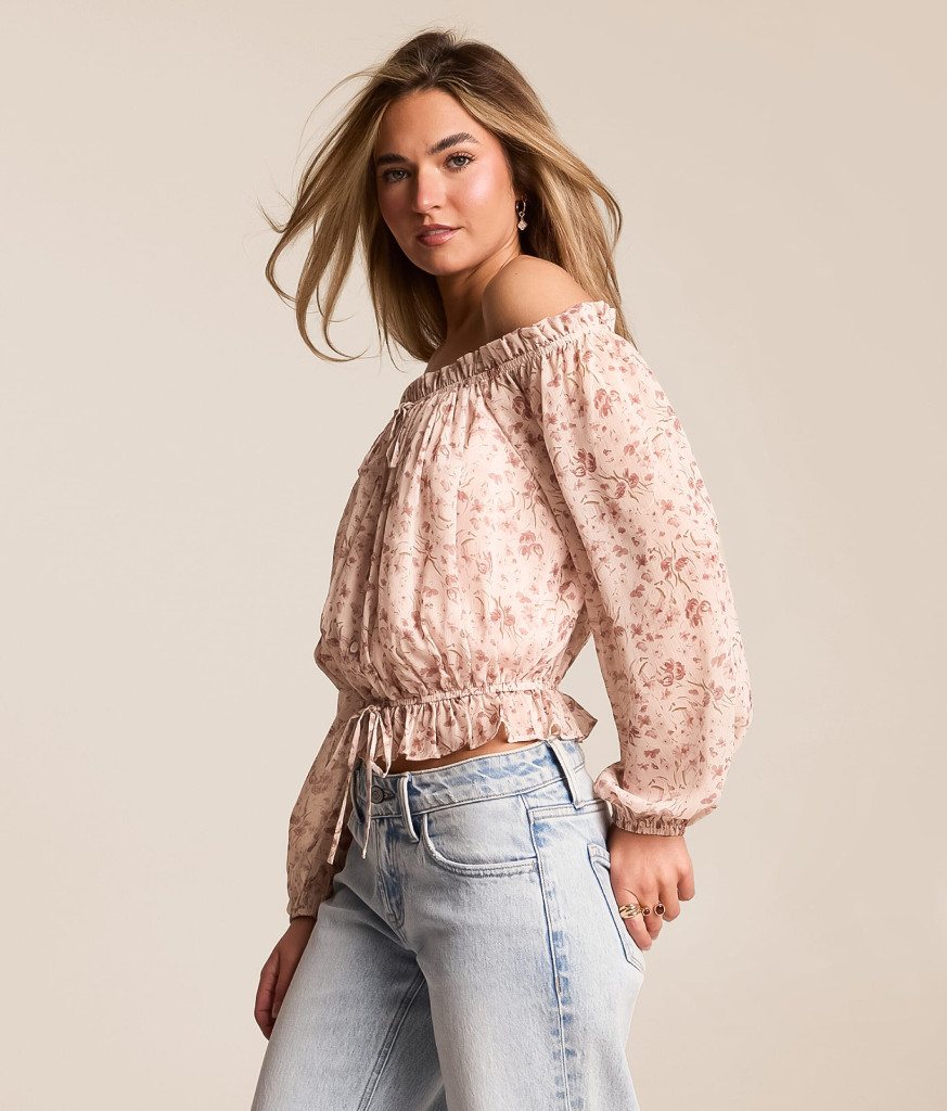 NWT buckle Floral Chiffon Off The Shoulder Top