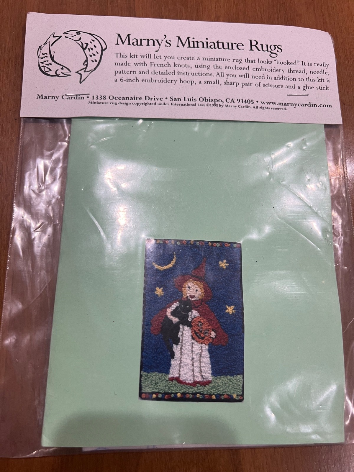 Rug Kit Marny's Miniature Rug French Knot apx. 3" x 2" Halloween Witch Cat