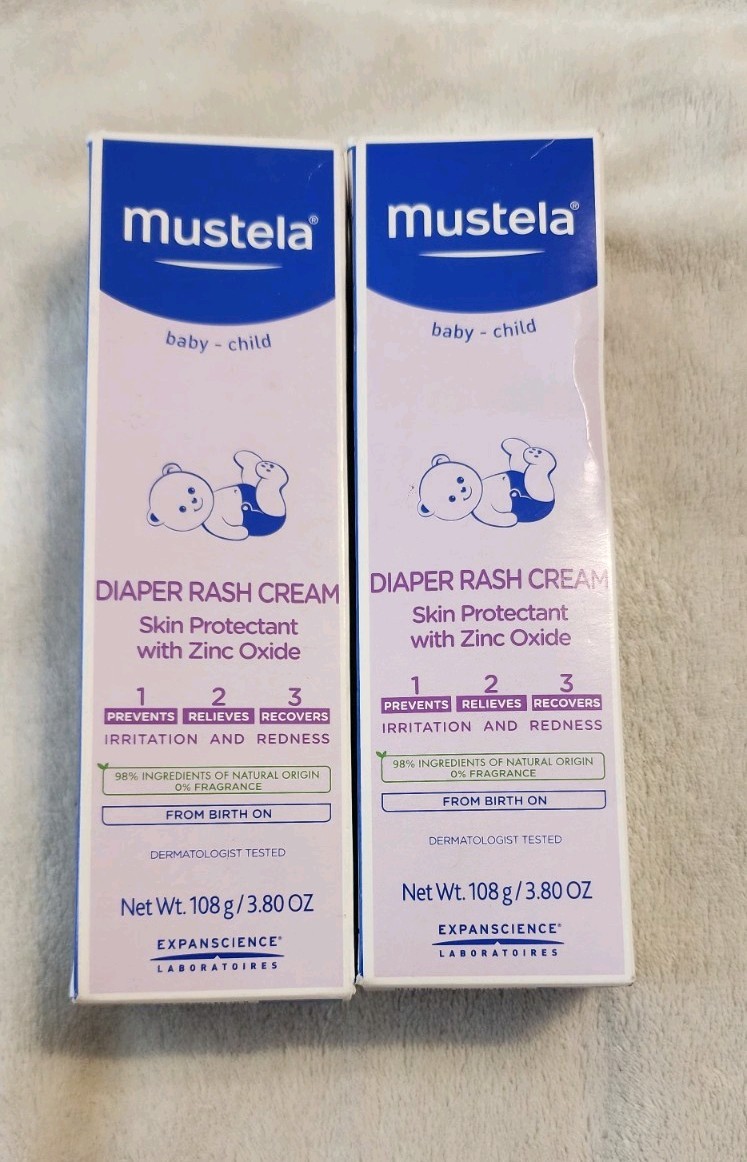 Mustela Baby Diaper Rash Cream 123 Zinc Oxide Fragrance-Free, Pack of 2