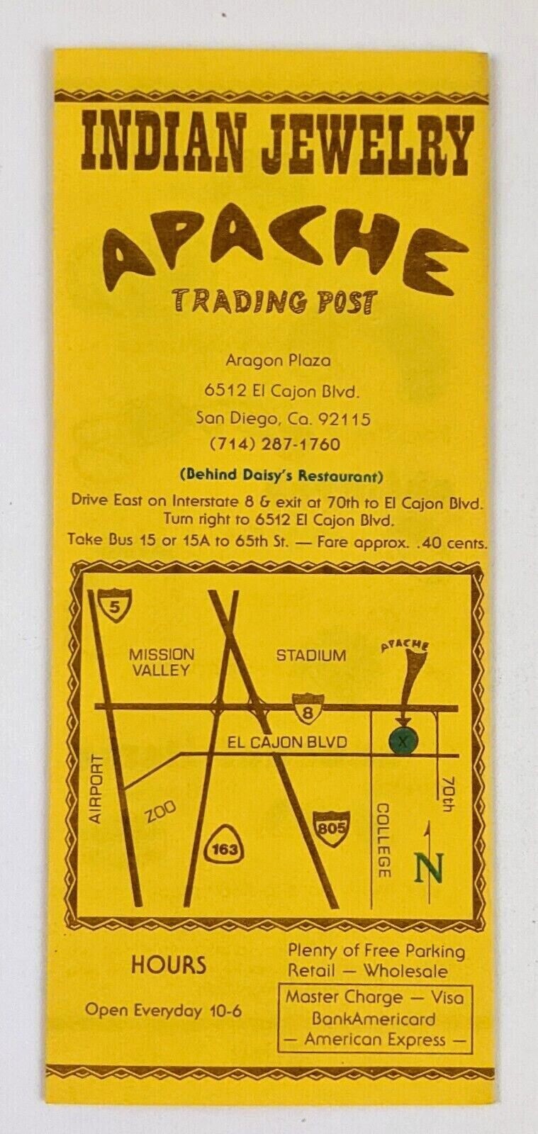 1970s San Diego California Apache Trading Post Aragon Plaza VTG Travel Brochure