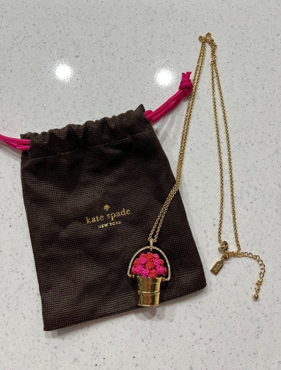 KATE SPADE NEW YORK signed Paint the Town ROSE Pendant Necklace