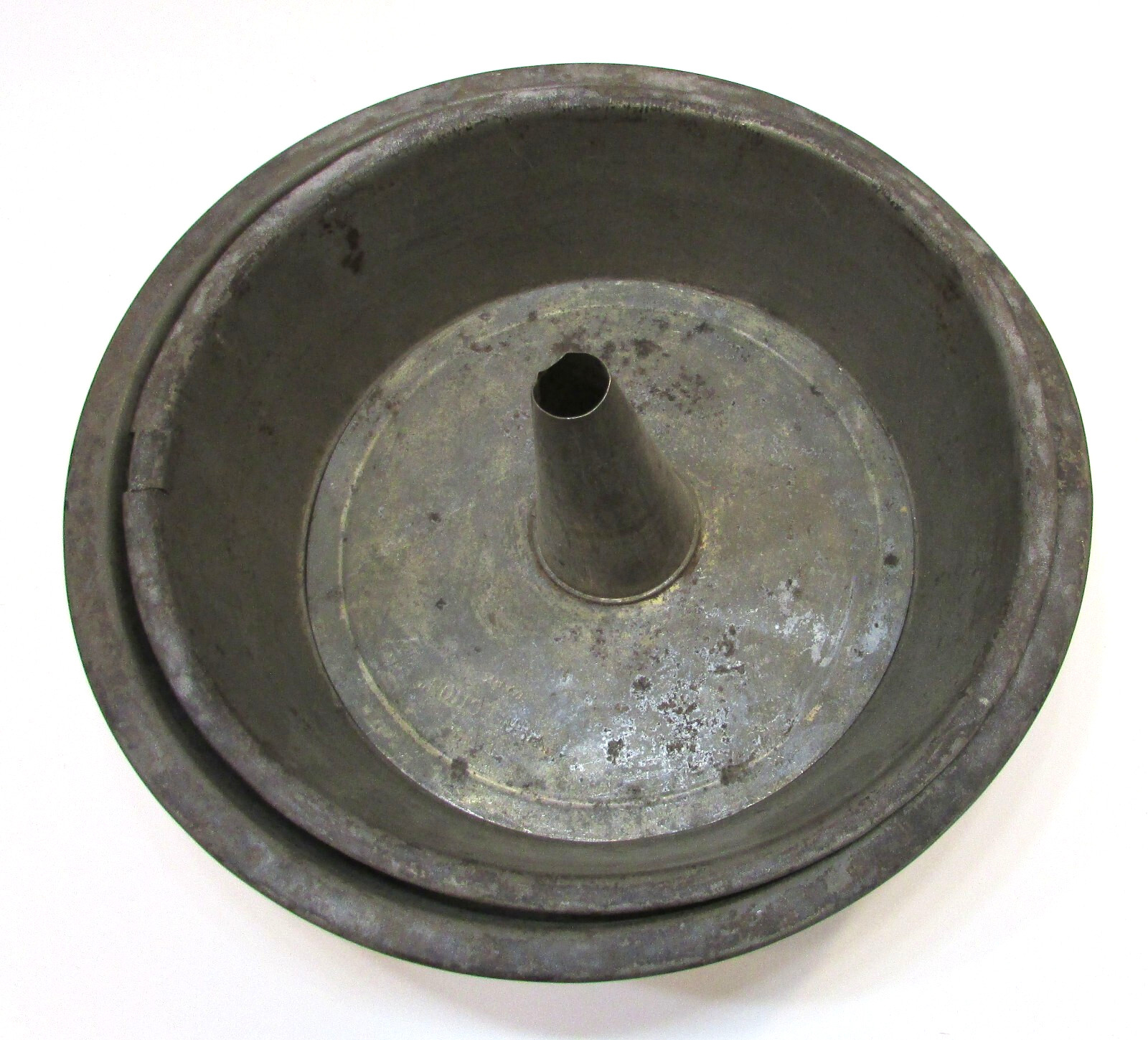 Primitive Old 1870's 3x10 Round 4 Piece Antique Tin Pound Angel Food Cake Pan