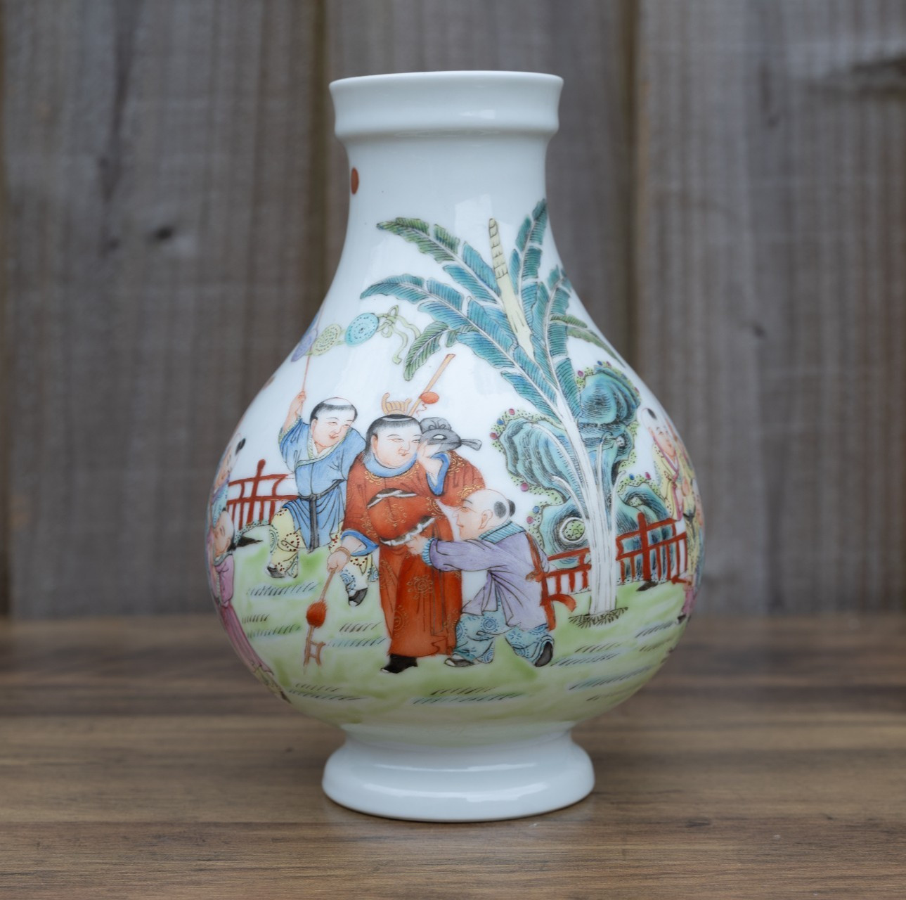 Chinese Famille Rose Bulbous Vase 16cm Tall with 4 Character Mark