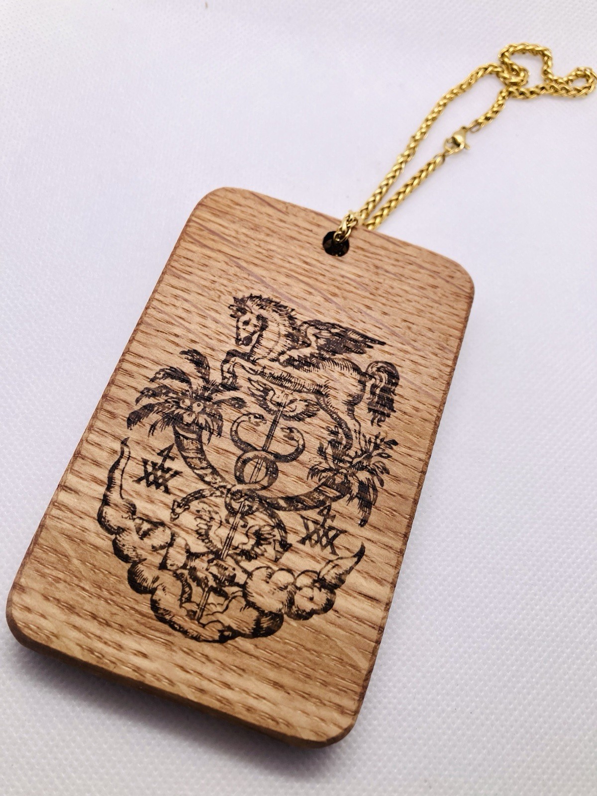 Laser Engraved Oak Pegasus Caduceus Pass Card Case Wristlet Wallet Bag Charm