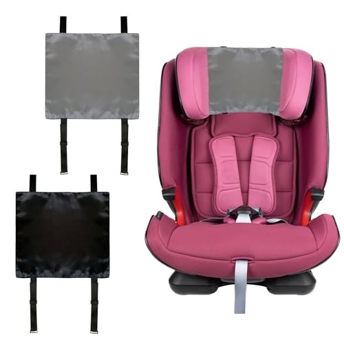 2 PCS Satin Car Seat Headrest Cover for Babies, Soft Silk Feeling Black+Grey