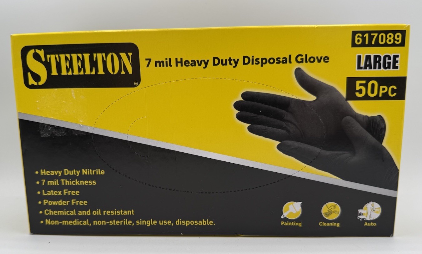 Steelton Heavy Duty Disposal Gloves 50 Piece  Large 7 Mil Thick Latex Free