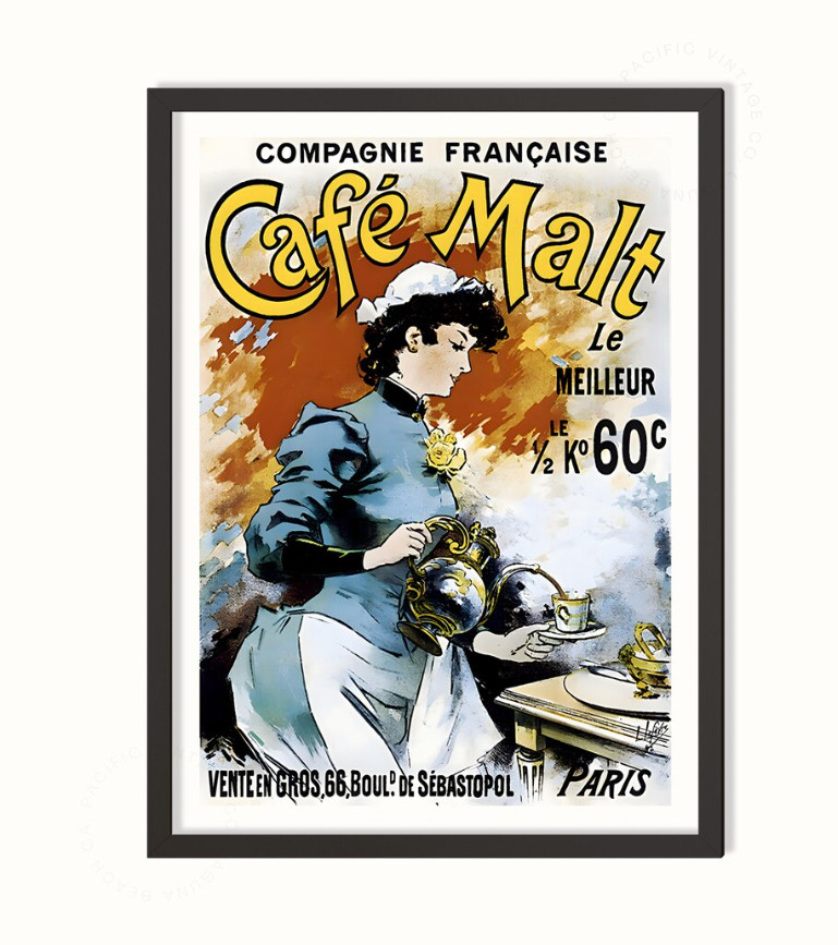 Café Malt Paris Poster – Vintage French Coffee Advertisement, Belle Époque Art