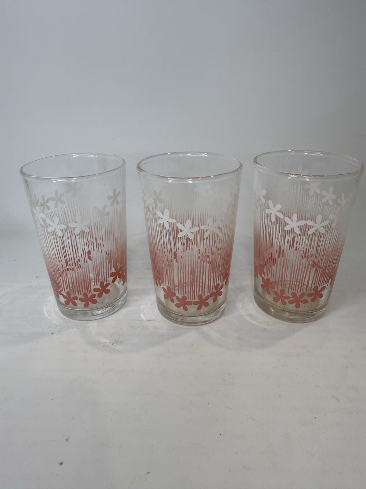 Set of 3 Vintage 1950s Federal Glass Floral Juice Glasses 3.5”