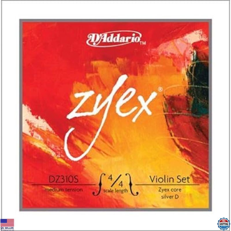 D'Addario Zyex Violin String Set with Silver D, 4/4 Scale, Medium Tension